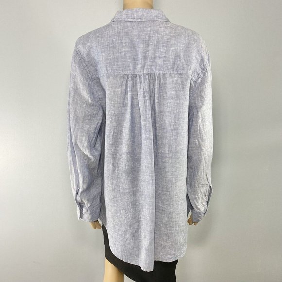 Sigrid Olsen Pullover Tunic Top Size 1X Blue 100% Linen Chambray Roll Tab Sleeve - Picture 6 of 10